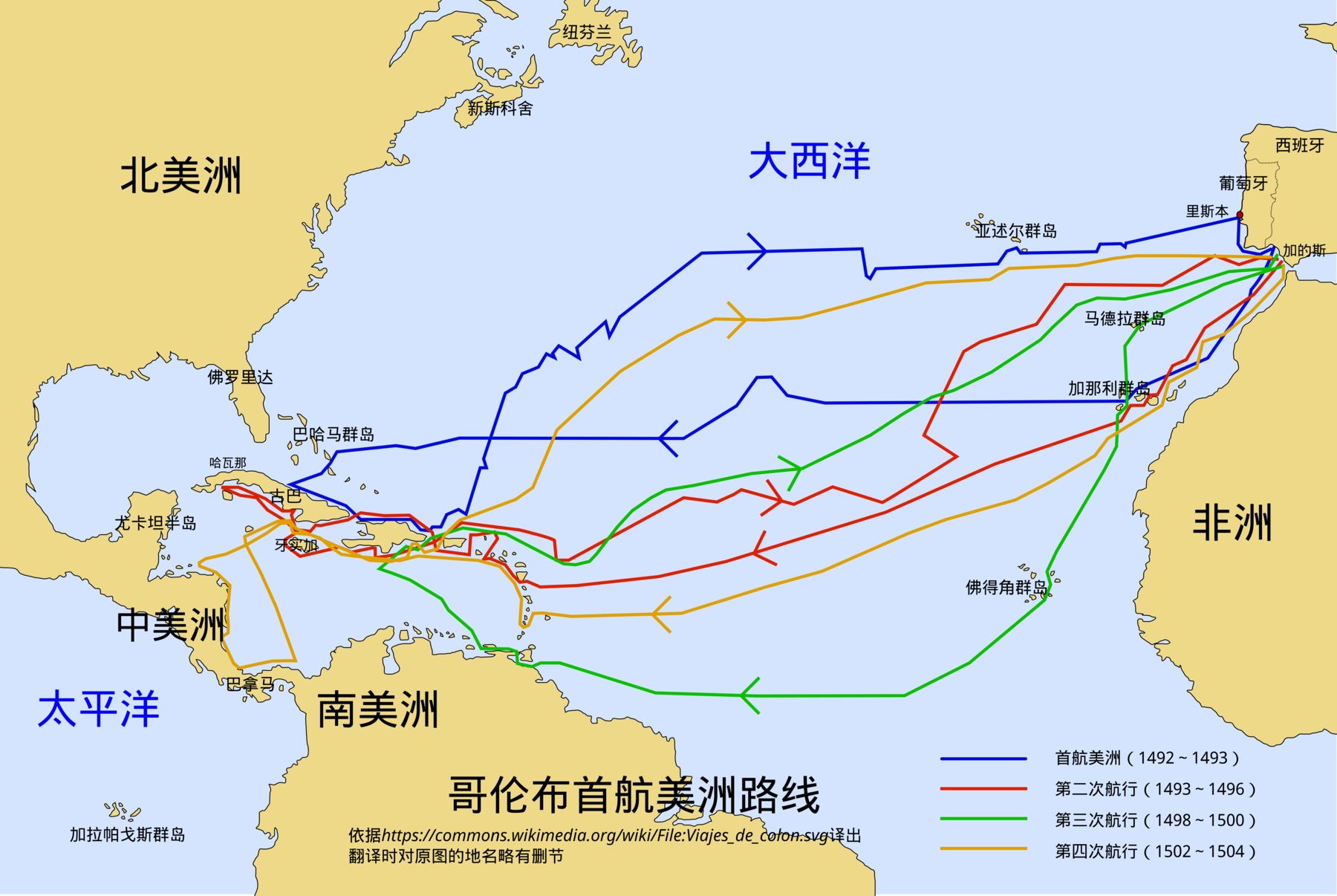 地图 23 哥伦布首航美洲路线