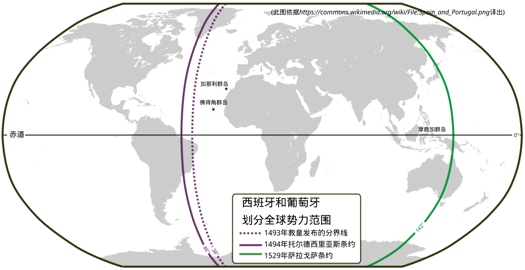 地图 24 西班牙和葡萄牙划分全球势力范围