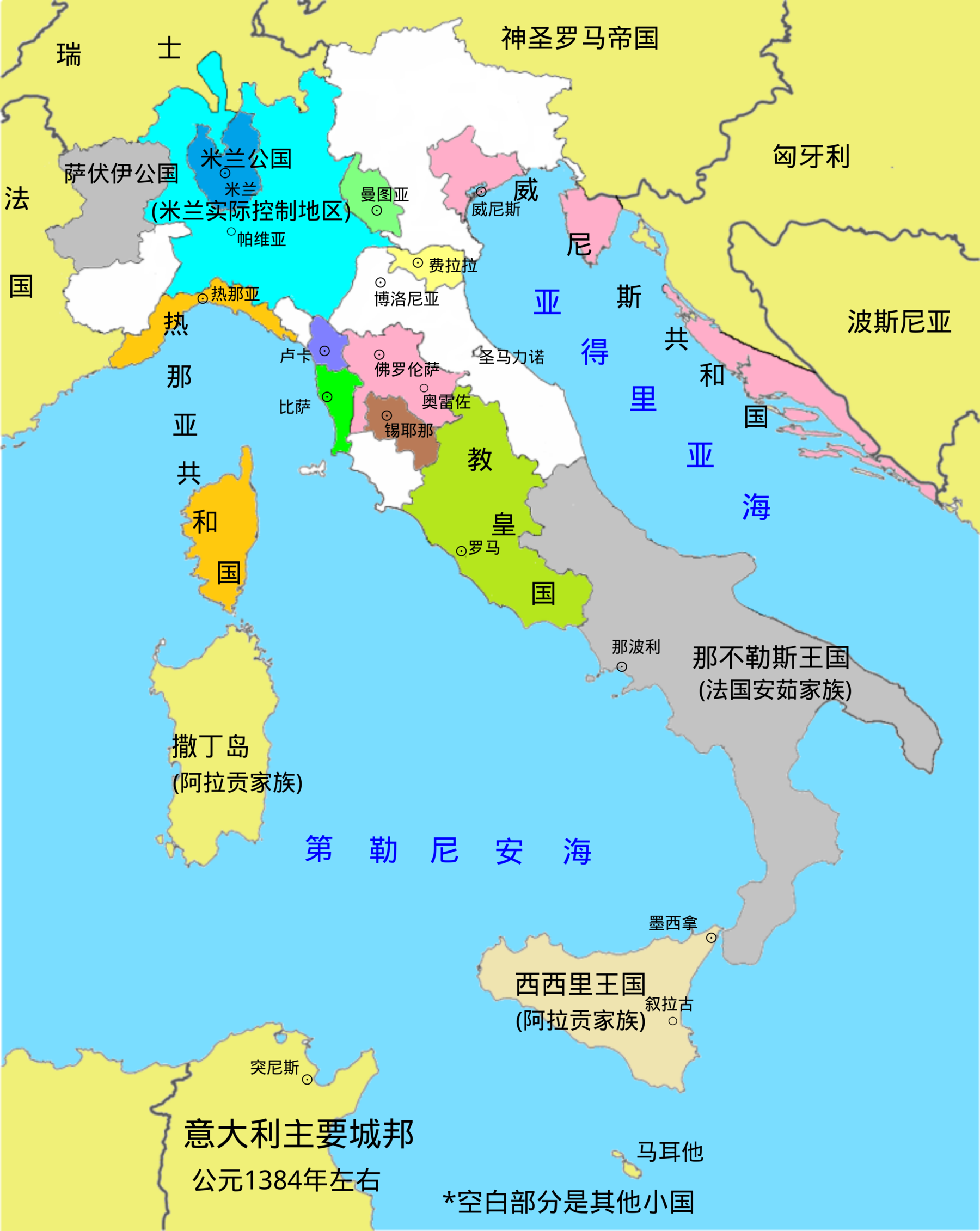 地图 2 意大利主要城邦(公元1384年左右)
